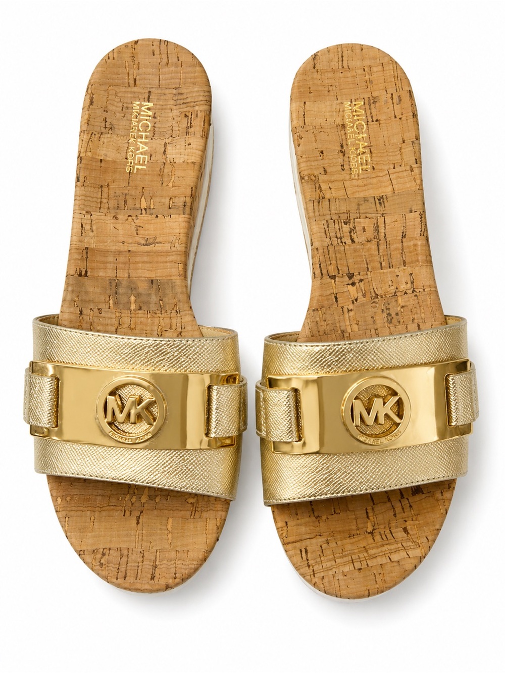 Michael Michael Kors Warren Platform Metallic Leather Slide Sandals Gold